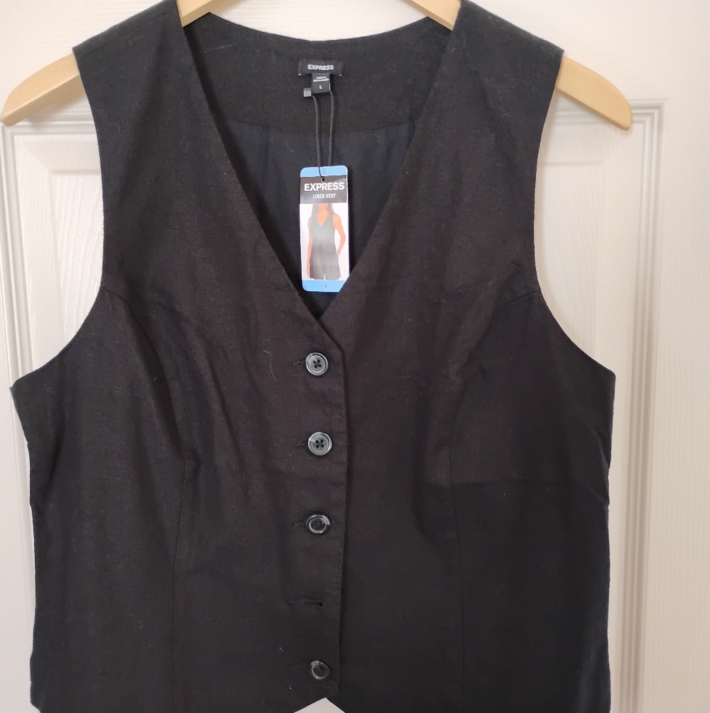 Express Black Sleeveless Button-Front Vest Sz L
